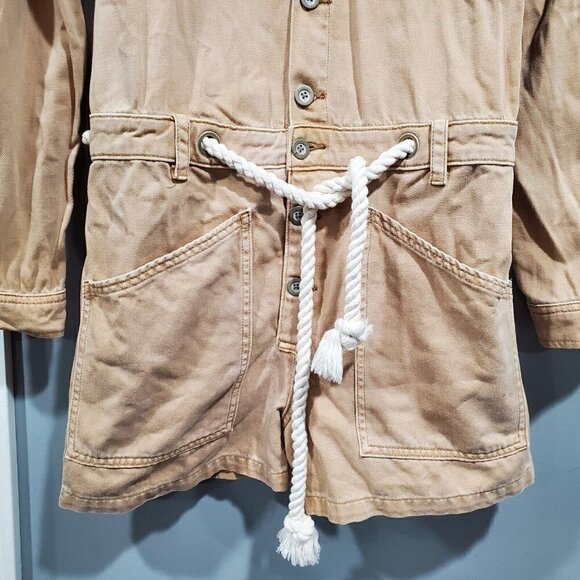 Free People Women's Natural Out In The Thunder Utility Romper Tan+ Size M/L - Picture 5 of 16